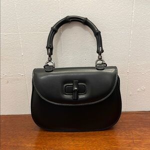 Elegant Black Bamboo Handle Handbag